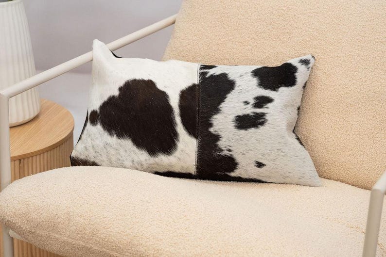 Luxury Black & White Cowhide Cushion – Rectangle Pillow Cover (Handcrafted) image 9