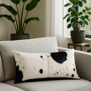 Luxury Black & White Cowhide Cushion – Rectangle Pillow Cover (Handcrafted) image 6