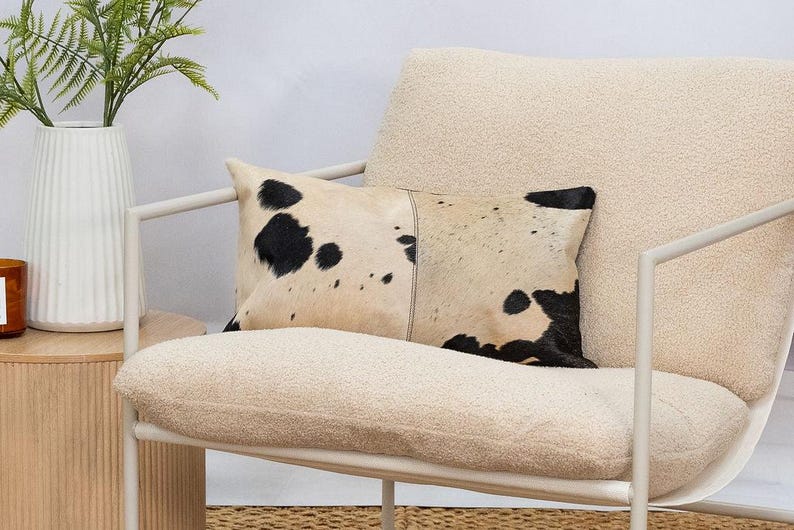 Luxury Black & White Cowhide Cushion – Rectangle Pillow Cover (Handcrafted) image 10