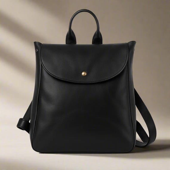 Unical Fereze Black Leather Backpack - Minimal Everyday Bag Minimalist Black Leather Backpack – Sleek Everyday Carry - Etsy main image 4