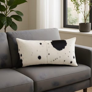 Luxury Black & White Cowhide Cushion – Rectangle Pillow Cover (Handcrafted) image 5