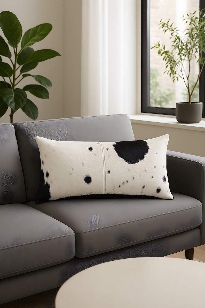 Luxury Black & White Cowhide Cushion – Rectangle Pillow Cover (Handcrafted) image 5