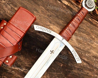 Faithkeeper - Handmade Knights Templar Accolade Sword with Scabbard | Medieval Replica Collectible Sword Gift.