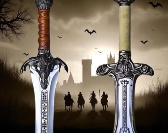 Handmade Atlantean Sword Replica: Medieval Fantasy Collectible with Leather Sheath and display plaque