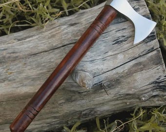 Hacha vikinga de acero al carbono forjada a mano con mango de palisandro / Regalo para coleccionistas
