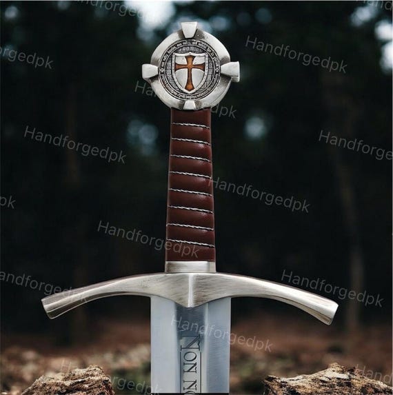 Faithkeeper - Handmade Knights Templar Accolade Sword with Scabbard | Medieval Replica Collectible Sword