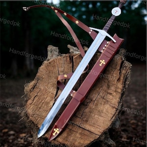 Faithkeeper - Espada de los Caballeros Templarios hecha a mano con vaina / Réplica medieval de espada coleccionable imagen 2