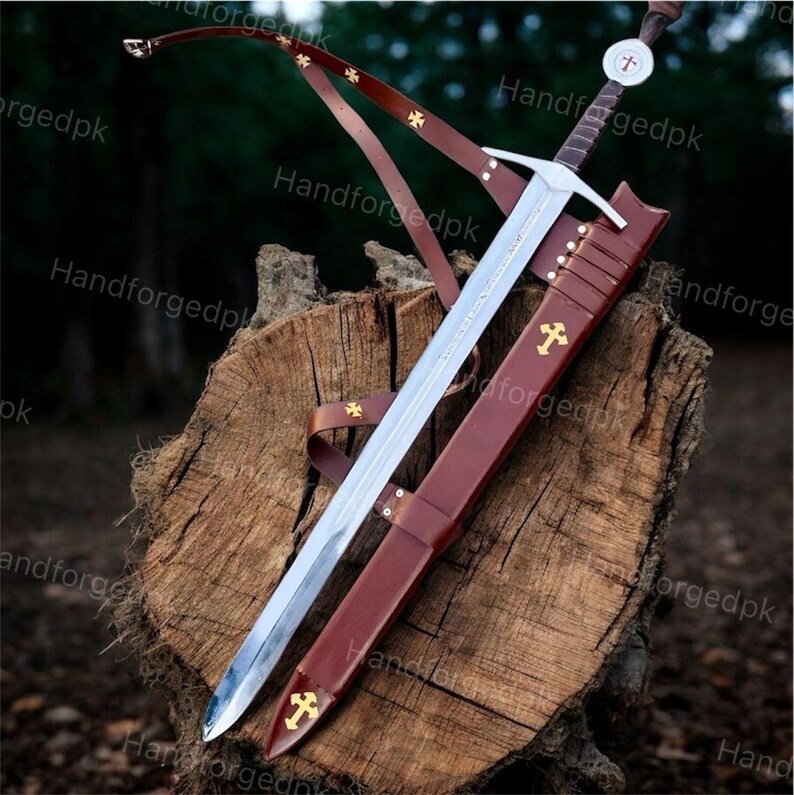 Faithkeeper - Espada de los Caballeros Templarios hecha a mano con vaina / Réplica medieval de espada coleccionable imagen 2