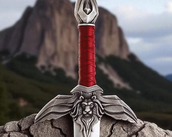 Espada de los Reyes Canto del Viento forjada a mano: acero con alto contenido de carbono, cuero rojo