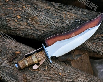 Handmade Colossal D2 Steel Bowie Knife | Custom Hunting & Survival Blade with Leather Sheath