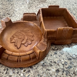 VTG 1945- 1955 Burwood Native American Chief Smoker’s Tray Ashtray Caddy MCM USA