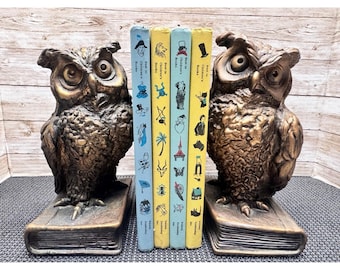 Vintage Universal Statuary Owl Bookends 1962 1963 Plaster Chalkware Set NICE!
