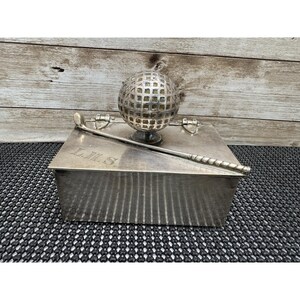 Antique Derby Silver Plate Co Golf Box Art Deco Cigarette Humidor Gilt Interior
