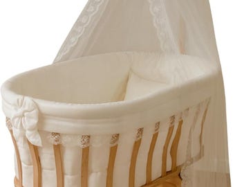 Handcrafted Beech Wood Canopy Cradle, Natural Toddler Bed