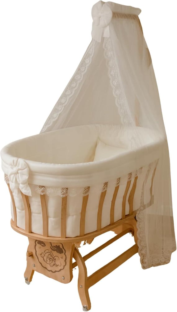Handcrafted Beech Wood Canopy Cradle, Natural Toddler Bed