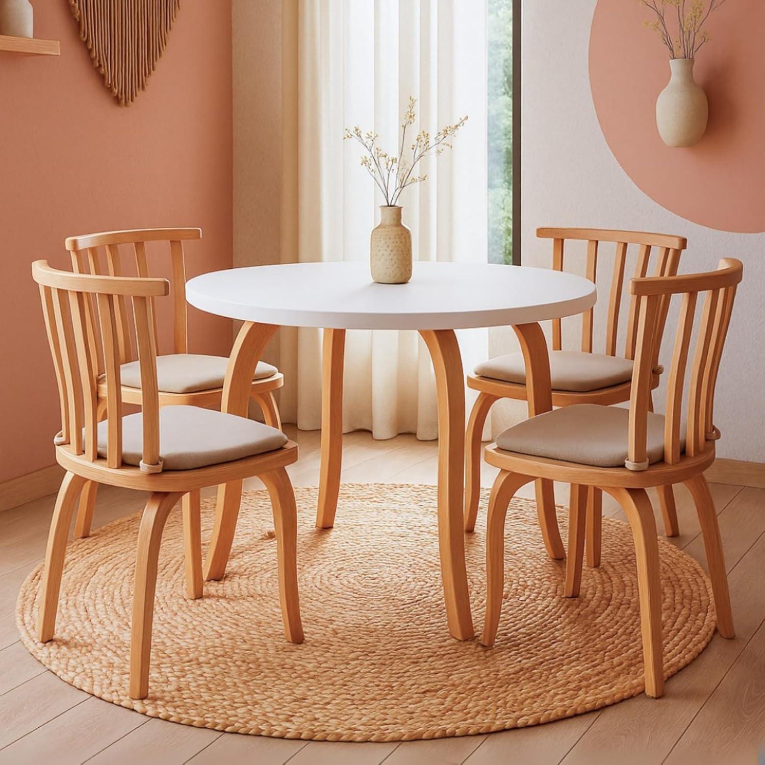 1000mm Round Wooden Small Nesting Dining Table Set For 4 Black Upholstered Chairs - Kitchen