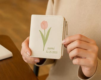 Custom Wallet for Her with PU Leather, Personalized Birthday Flower & Name, Gift for Her, Anniversary Gift, Bridesmaid Gift, Gift for Mom