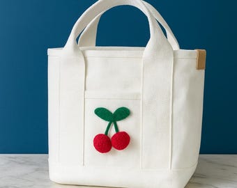 Mini borsa a forma di barca personalizzata con ciliegia, borsa da cucina, borsa Boba, barca e borsa, mini borsa in tela, graziosa piccola borsa per l'uso quotidiano, regalo per lei