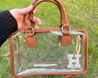 Benutzerdefinierte klare Stadion Tasche, personalisierte Umhängetasche mit Chenille Patch, Spieltag Handtasche, Konzert zugelassene Geldbörse, Festival klare Tasche Geschenk