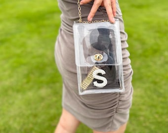 Custom Clear Stadium Bag with Chenille Patch, Personalized Small Crossbody Bag, College Game Day Bag, Concert Approved Purse, Gift for Her