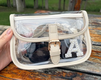 Custom Clear Stadium Bag with Chenille Patch, Personalized Small Crossbody Bag, College Game Day Bag, Concert Approved Purse, Gift for Her