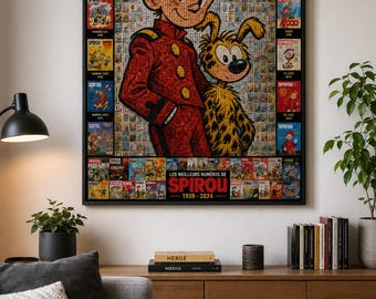 Affiche Spirou Mosaïque Vintage – Les Meilleurs Numéros 1938-2024