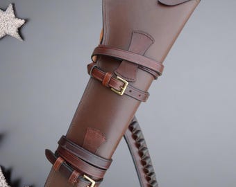 Handmade Leather Rifle Scabbard - 22" Long, Fits 14"-18" Barrel