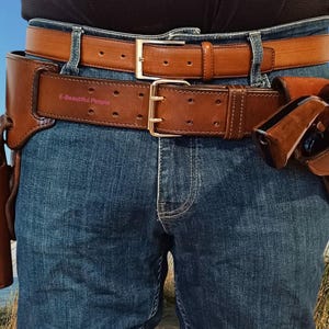 2" width Leather Belt Single or Twin Holster - Cross Draw & Vertical Holster holder