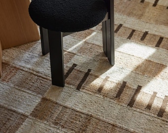 Flatweave Geometric Jute Rug Natural Beige Tribal Pattern Carpet | Custom Size Rug