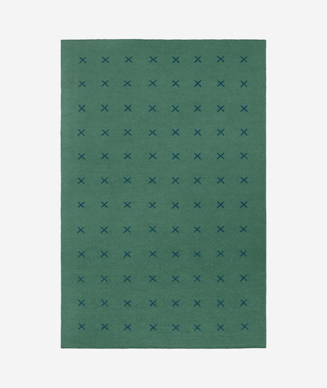 Handwoven Wool Flatweave Rug | Green Cross Scandinavian Area Rug - Etsy