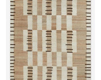 Jute Flatweave Geometric Rug, Natural Beige Tribal Pattern Carpet