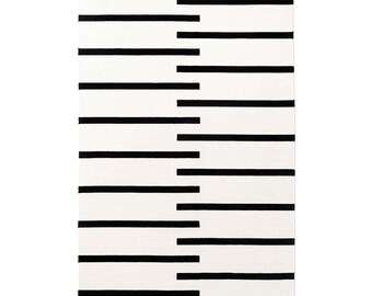Handwoven Wool Flatweave Rug | Black Lines Scandinavian Area Rug