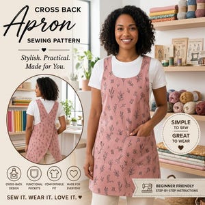Japanese Cross Back Apron Sewing Pattern PDF | Beginner Friendly Pattern | No Neck Ties | Kitchen Apron | Linen Cotton | Instant Download