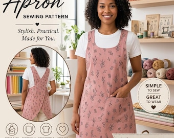 Japanese Cross Back Apron Sewing Pattern PDF | Beginner Friendly Pattern | No Neck Ties | Kitchen Apron | Linen Cotton | Instant Download