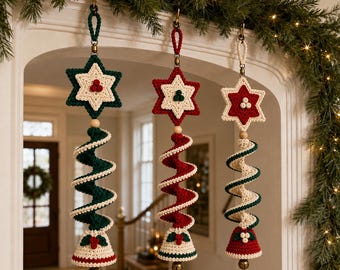 3-in-1 Crochet Christmas Ornament Pattern PDF | Amigurumi Layered Star Spiral Bell Hanging Decor | Farmhouse Holiday US Terms Beginner Gift