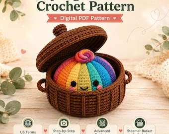 Rainbow Dumpling & Steamer Crochet Pattern PDF | Kawaii Crochet Food Plush | Hinged Basket | Advanced Beginner Tutorial | Digital Download