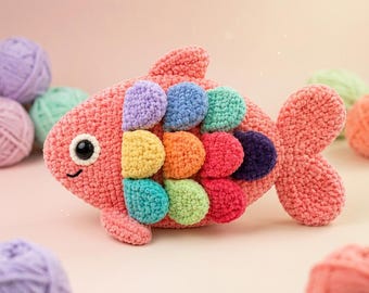 Rainbow Fidget Fish Crochet Pattern | No Sew Amigurumi Chenille Fish PDF | Baby Friendly Stuffed Animal Toy | Ocean Nursery Baby Shower Gift
