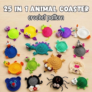 25-in-1 Pop-Up Animal Crochet Coaster Pattern Bundle| Mug Hugger PDF + Video Tutorial |Frog Duck Turtle| Beginner Amigurumi Style Cup Holder