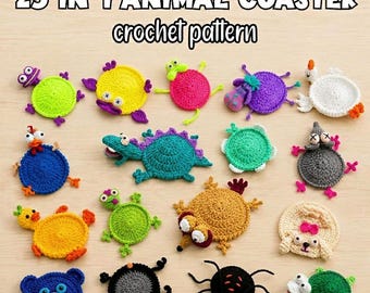25-in-1 Pop-Up Animal Crochet Coaster Pattern Bundle| Mug Hugger PDF + Video Tutorial |Frog Duck Turtle| Beginner Amigurumi Style Cup Holder