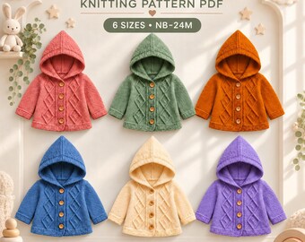Strickanleitung für eine Baby-Kapuzenjacke (PDF) | Pixie-Kapuzenpullover | Babyjacke im Rautenmuster | Für Neugeborene und Kleinkinder | Sofortiger digitaler PDF-Download