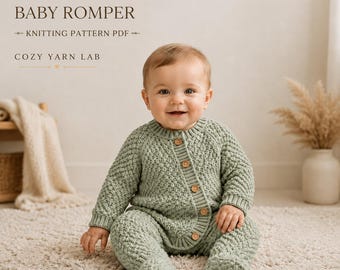 Baby Romper Knitting Pattern PDF | Cloud Texture Jumpsuit | Top-Down Raglan Onesie | Footed Newborn Outfit | Baby Shower DIY | Handmade Gift