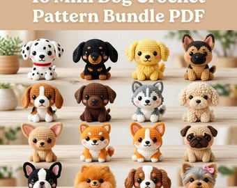 Mini Dog Crochet Pattern Bundle PDF | 16 Amigurumi Puppy Patterns, Beginner Friendly Low Sew | Dog Lover Gift Craft | Easy Download