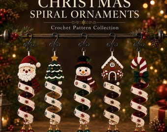 Christmas Spiral Ornament Crochet Pattern PDF | 5 in 1 Santa Snowman Tree Gingerbread Candy Cane | Amigurumi Hanging Decor| Digital Download