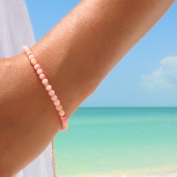 Pink Coral Bracelet Friendship Bracelet Beaded Bracelet Gold Peach Charm Bracelet Gypsy Bohemian Jewelry Bracelet