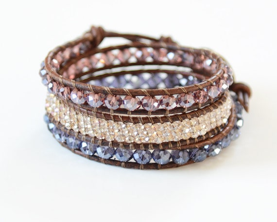 Bohème céramique Wrap tricot Cuir Bracelet Verre Cristal Gemme Perles