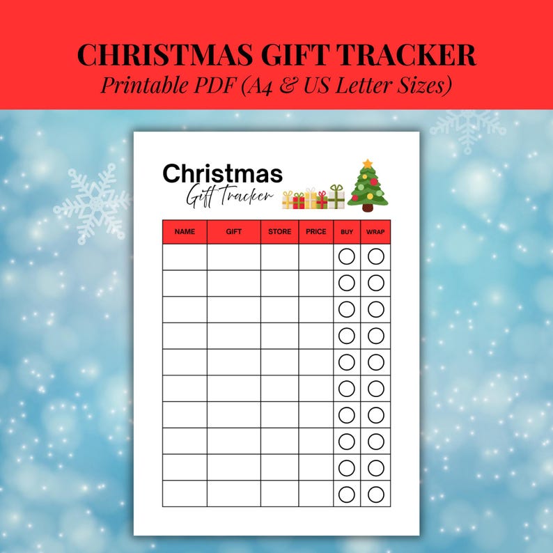 Christmas Gift Tracker Printable PDF | Holiday Shopping List | Gift ...
