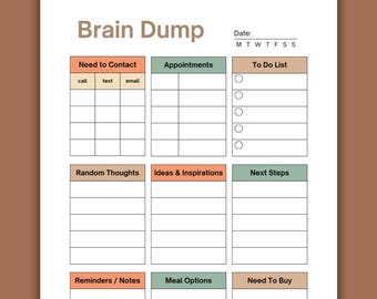 ADHD Planner & Tracker | Brain Dump Printable PDF | Productivity Organizer | Mental Clarity Worksheet