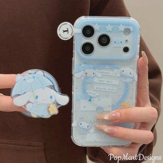 Blue Cinnamoroll Aesthetic MagSafe Phone Case with Grip, iPhone 17 Pro Max Case, iPhone 16 Pro Max Case, iPhone 15 Pro Case, iPhone 14 Case