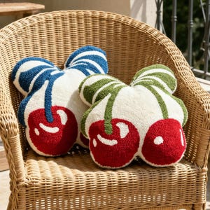 Cojín con lazo de cereza: Cojín decorativo con diseño de fruta, decoración coqueta para habitación de niña en verano