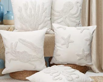 Federa trapuntata costiera: federa per cuscino con motivo marino e vita marina, decorazione nautica